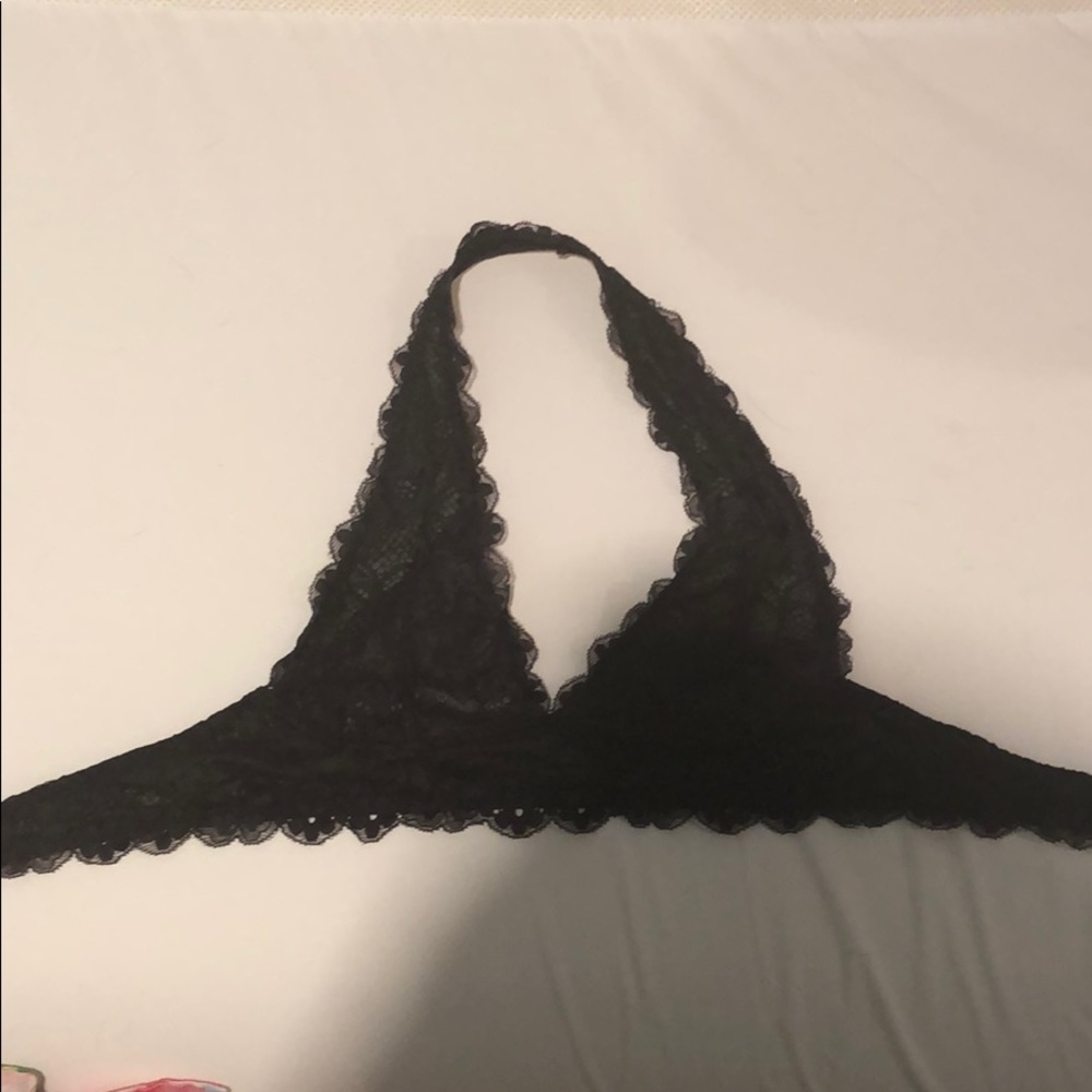 Free People Navy Halter Lacy Galloon Navy Bra
